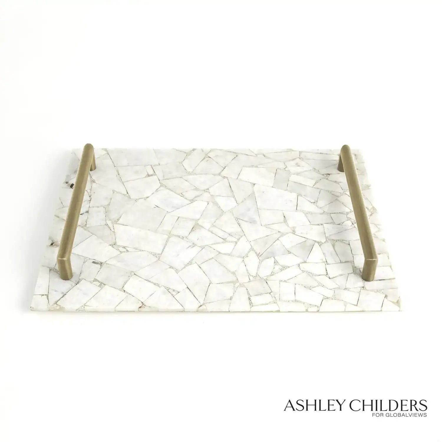 GLOBAL VIEWS GYPSUM TRAY W/BRASS HANDLES - Decorative Accents