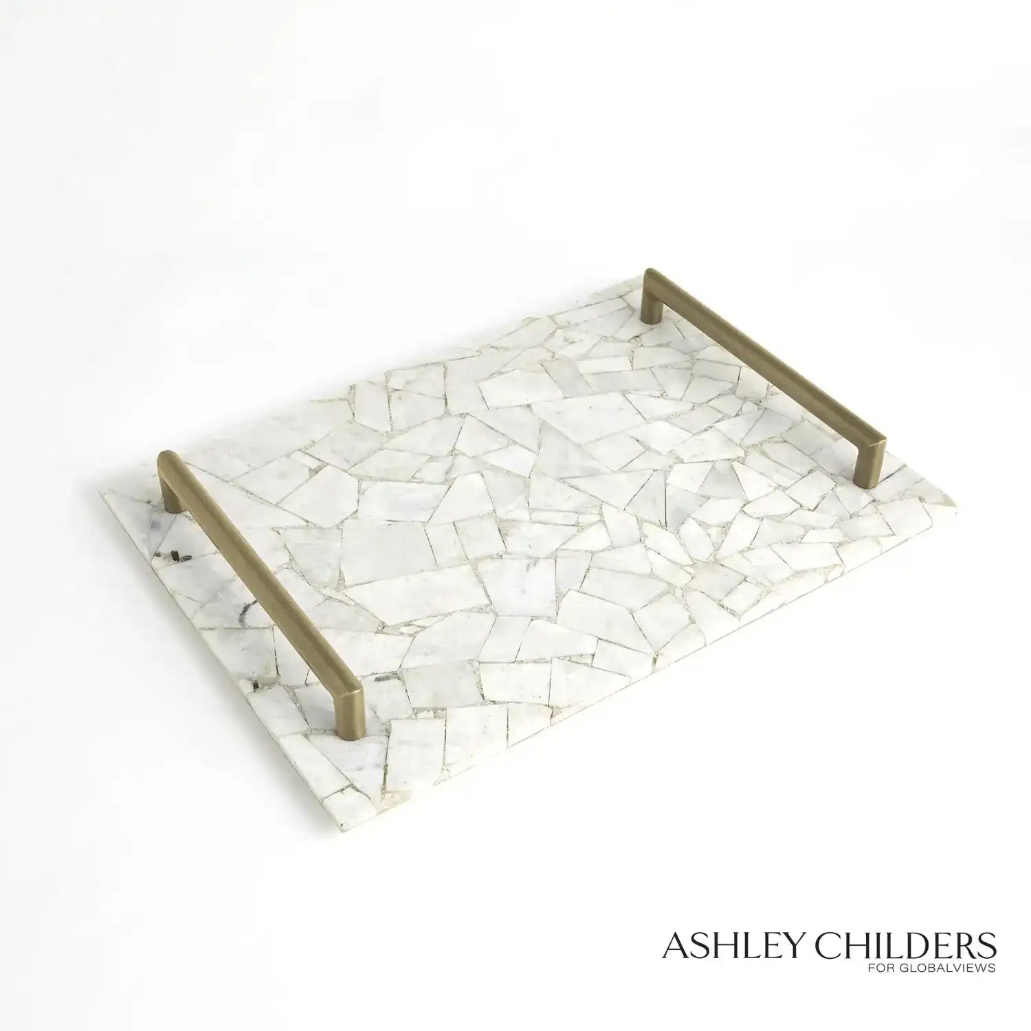 GLOBAL VIEWS GYPSUM TRAY W/BRASS HANDLES - Decorative Accents
