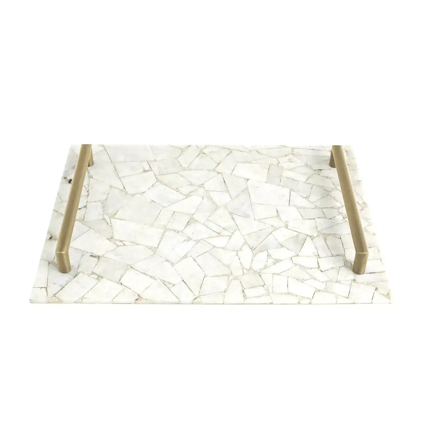 GLOBAL VIEWS GYPSUM TRAY W/BRASS HANDLES - Decorative Accents