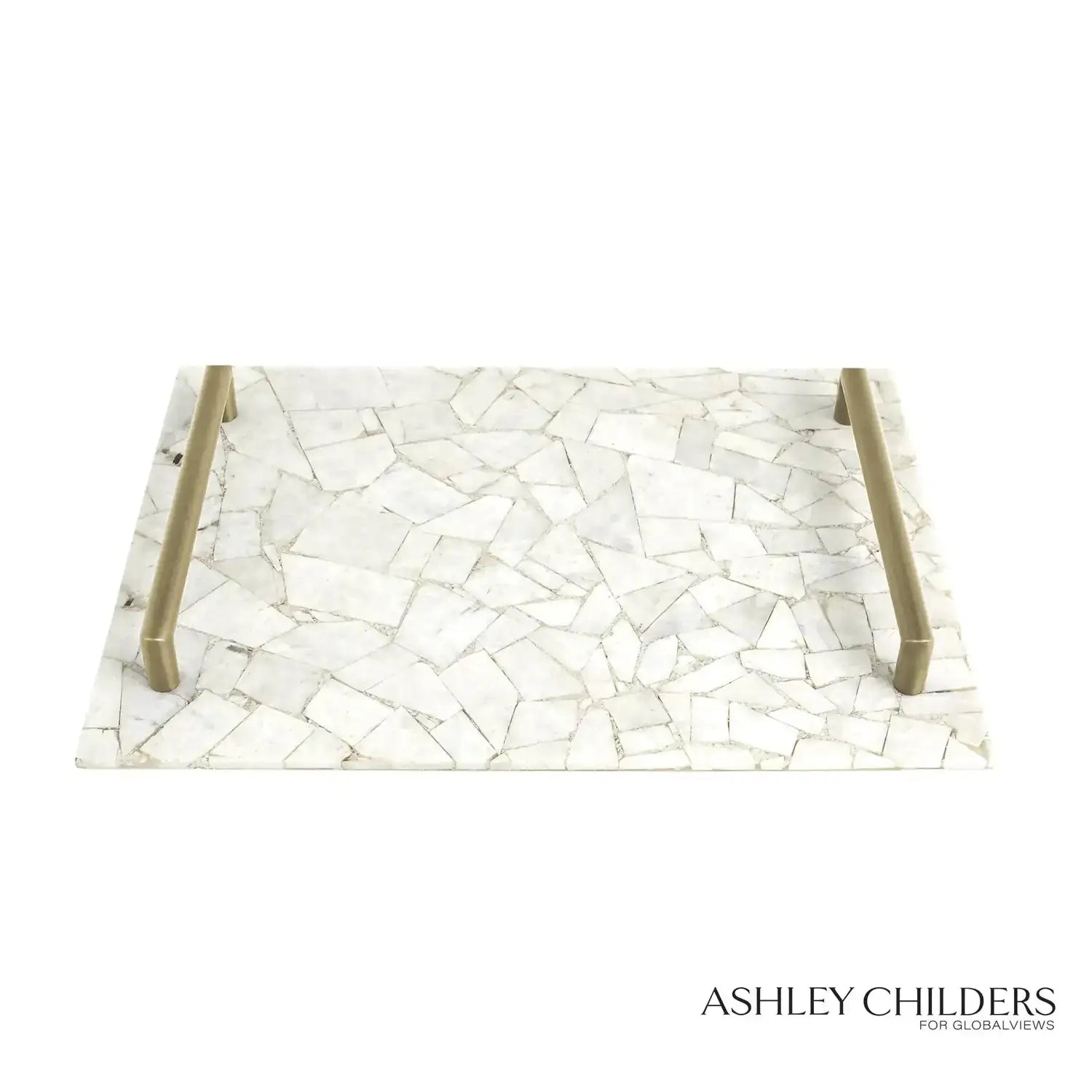 GLOBAL VIEWS GYPSUM TRAY W/BRASS HANDLES - Decorative Accents
