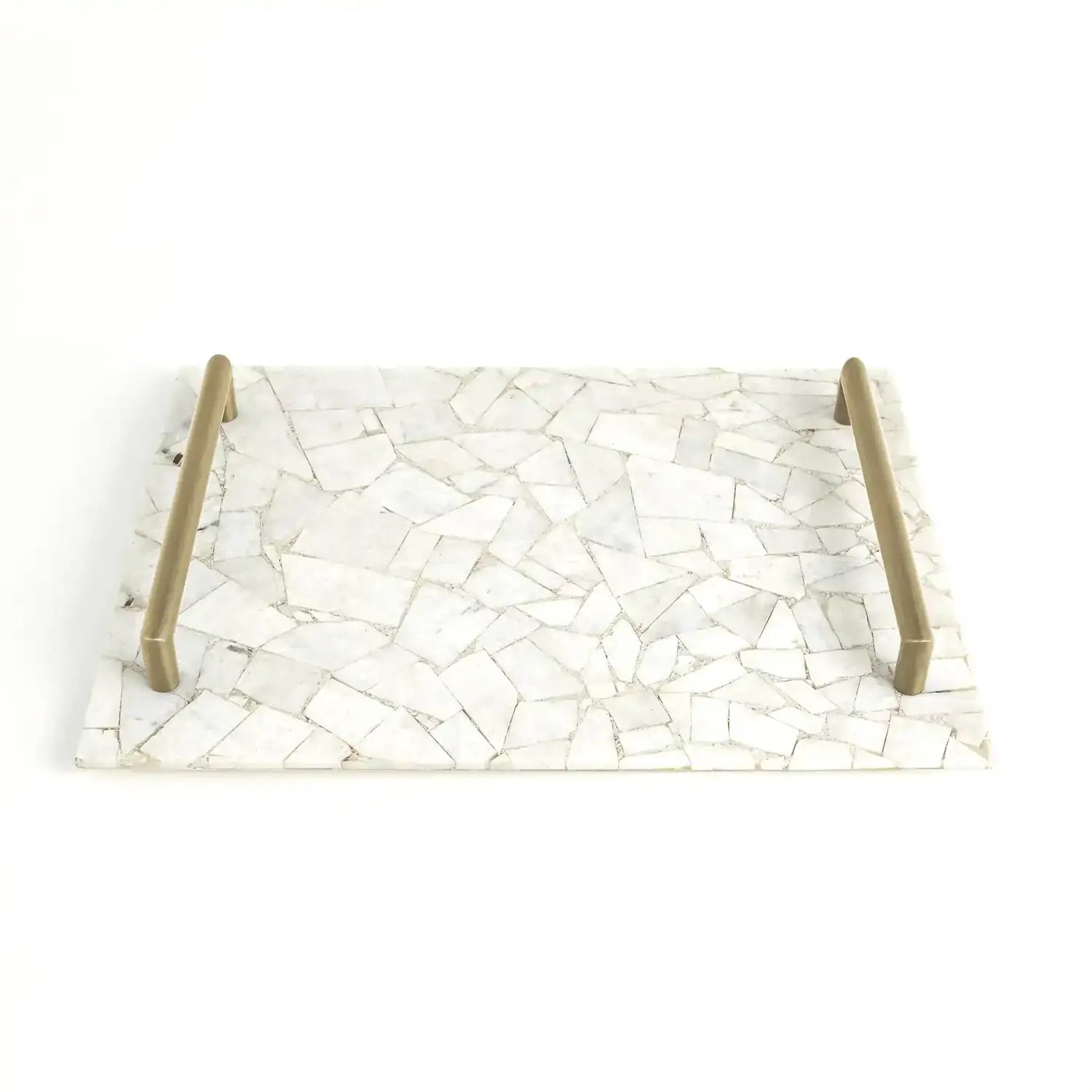 GLOBAL VIEWS GYPSUM TRAY W/BRASS HANDLES - Decorative Accents