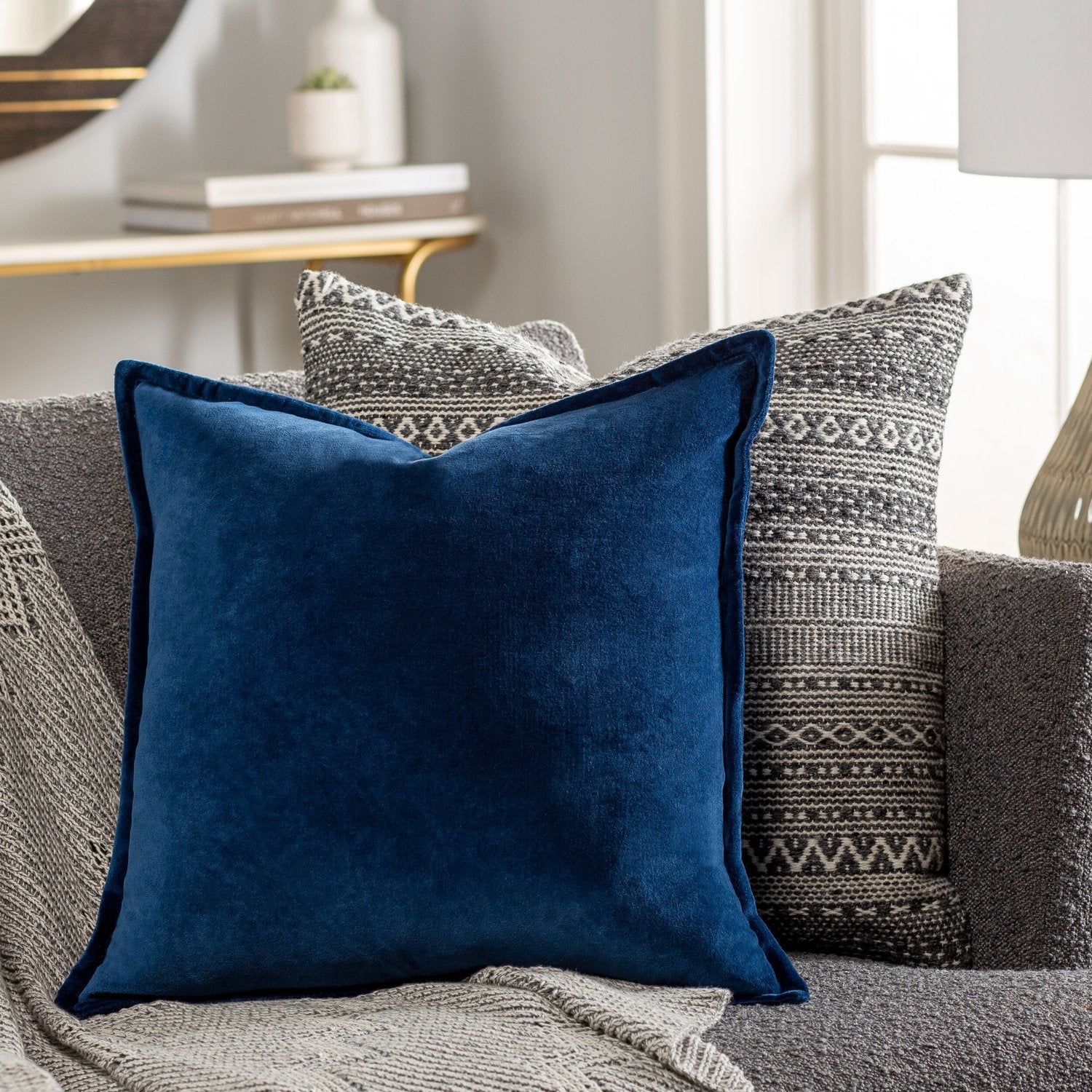 SURYA COTTON VELVET LUMBAR PILLOW - Linens