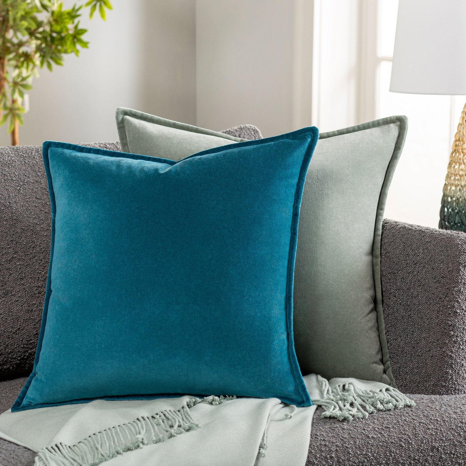 SURYA COTTON VELVET LUMBAR PILLOW - Linens
