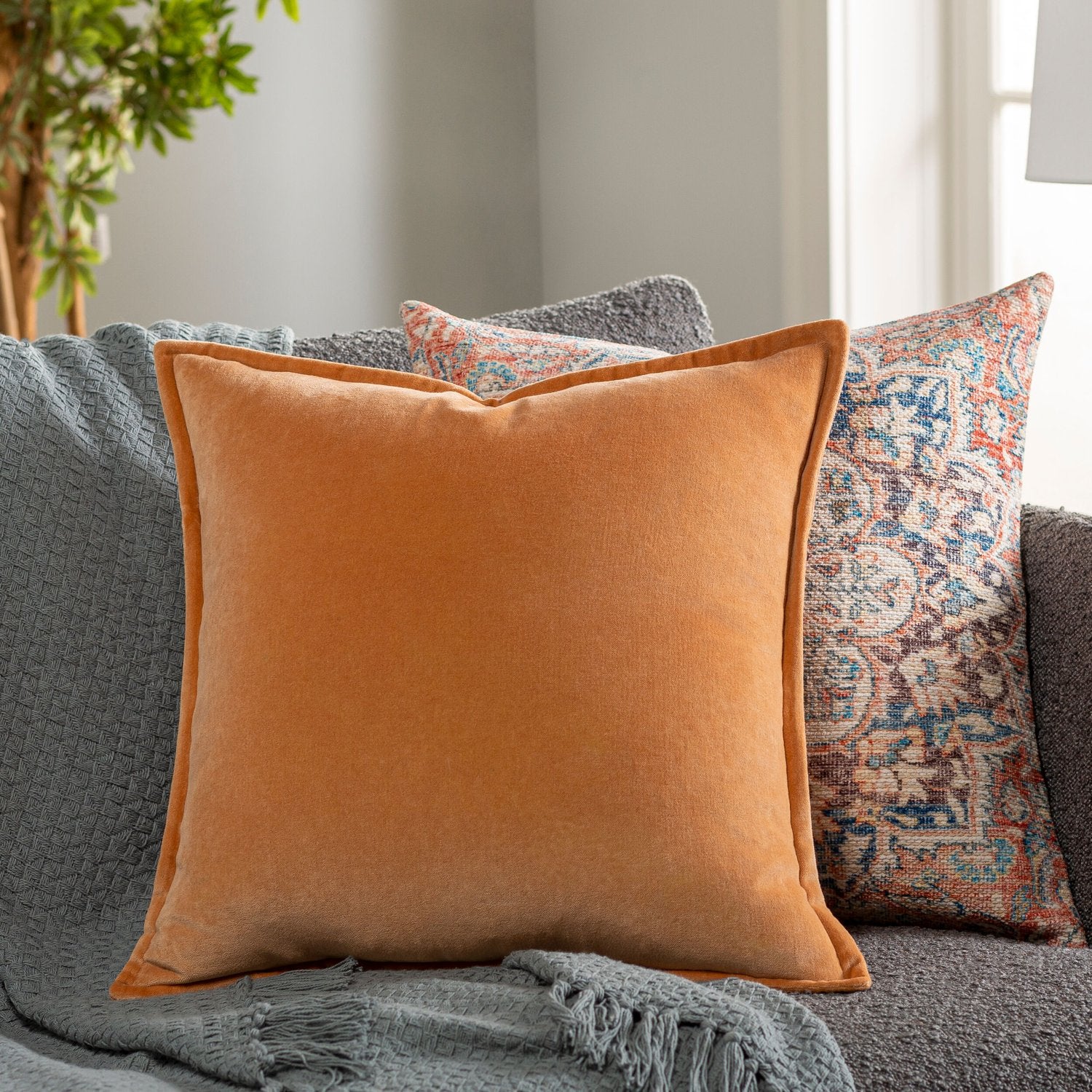 SURYA COTTON VELVET LUMBAR PILLOW - Linens