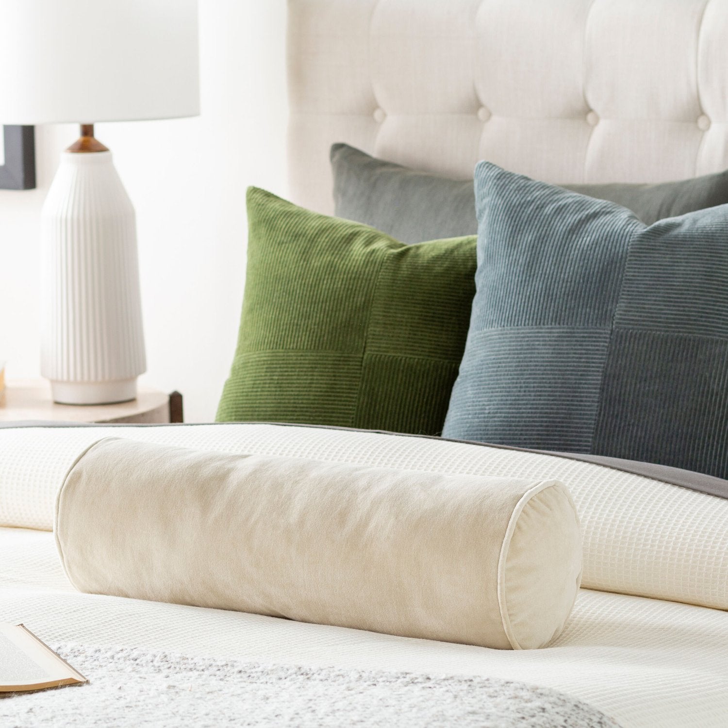 SURYA COTTON VELVET BOLSTER PILLOW - Linens
