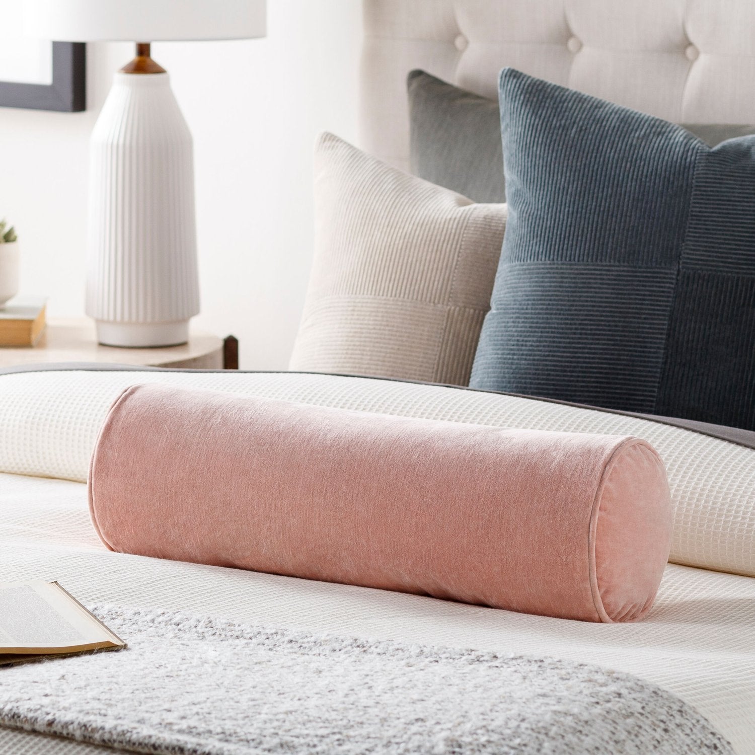 SURYA COTTON VELVET BOLSTER PILLOW - Linens