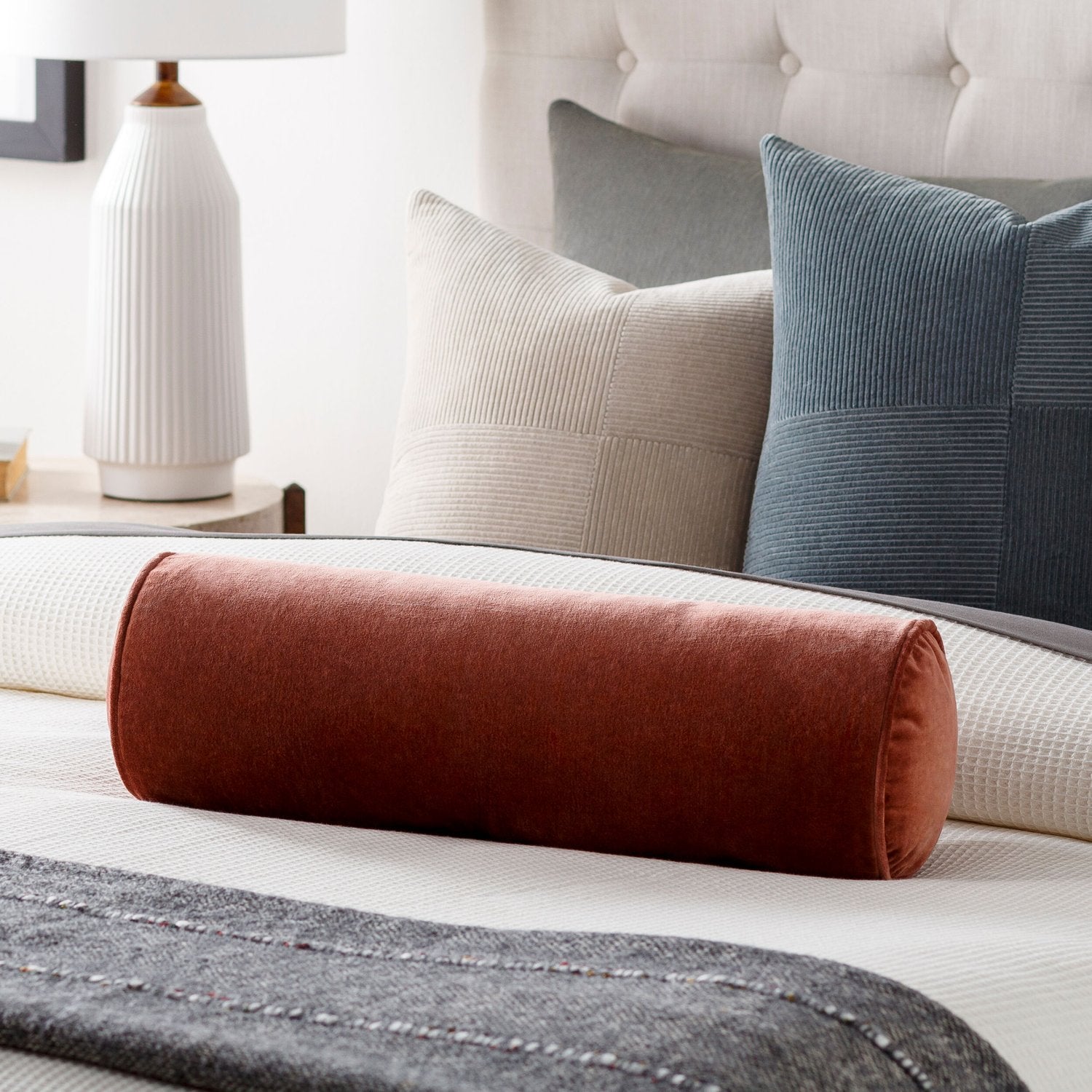 SURYA COTTON VELVET BOLSTER PILLOW - Linens