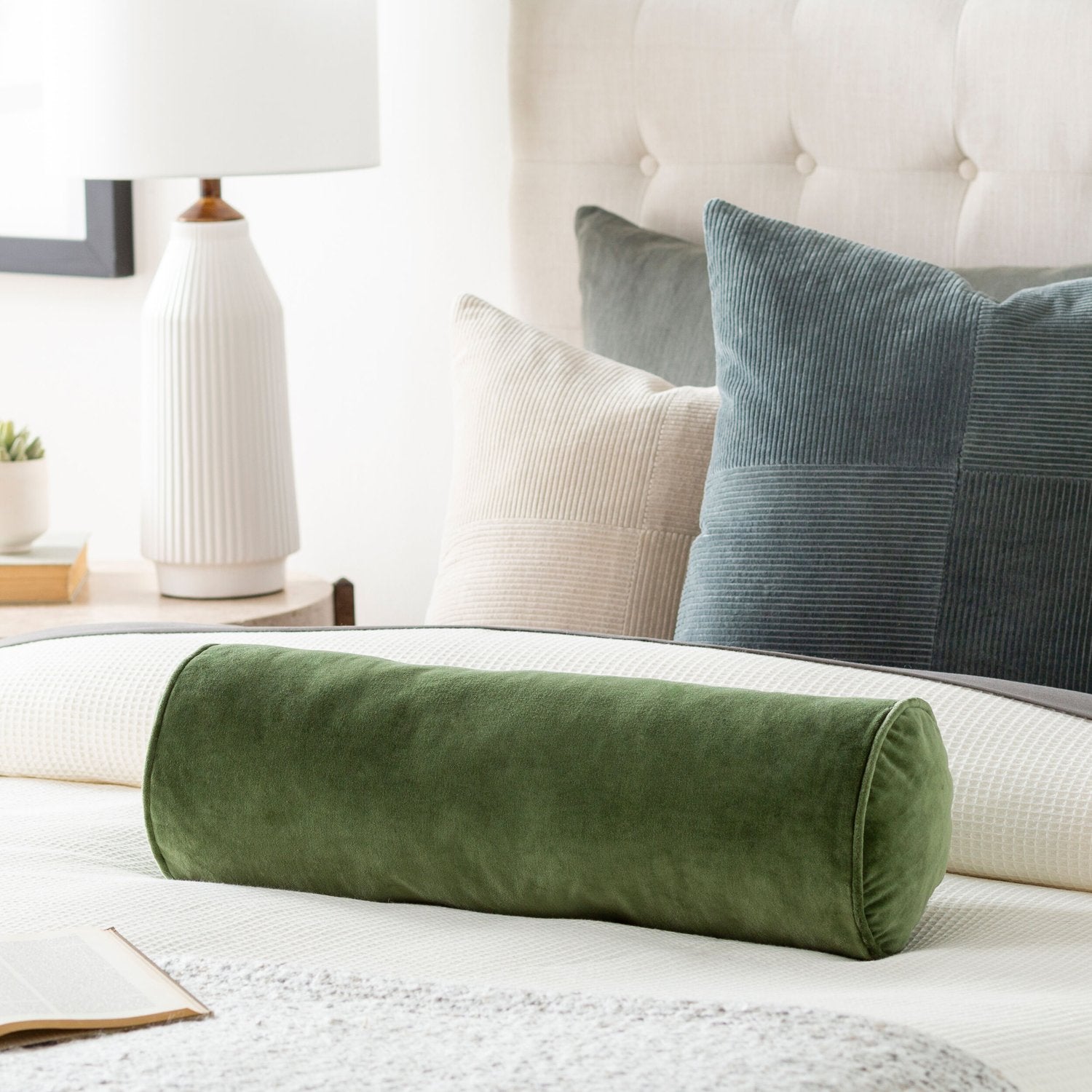 SURYA COTTON VELVET BOLSTER PILLOW - Linens