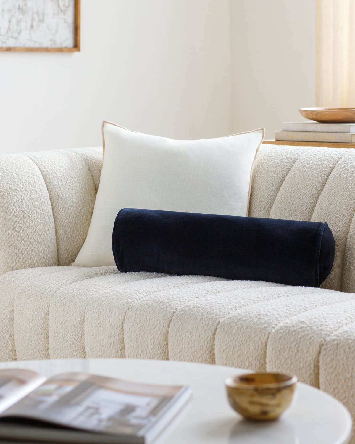 SURYA COTTON VELVET BOLSTER PILLOW - Linens