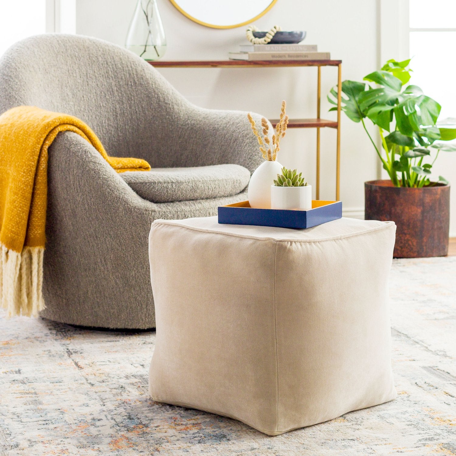 SURYA COTTON VELVET POUF - Benches, Ottoman, Stools