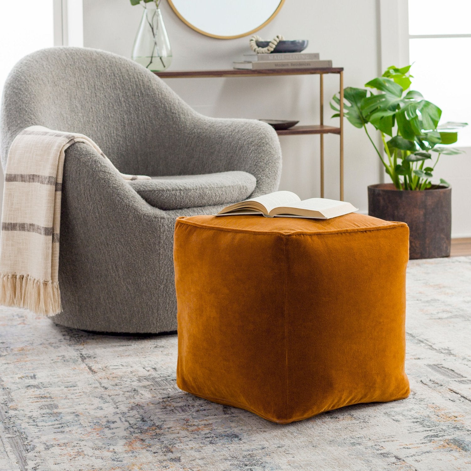 SURYA COTTON VELVET POUF - Benches, Ottoman, Stools