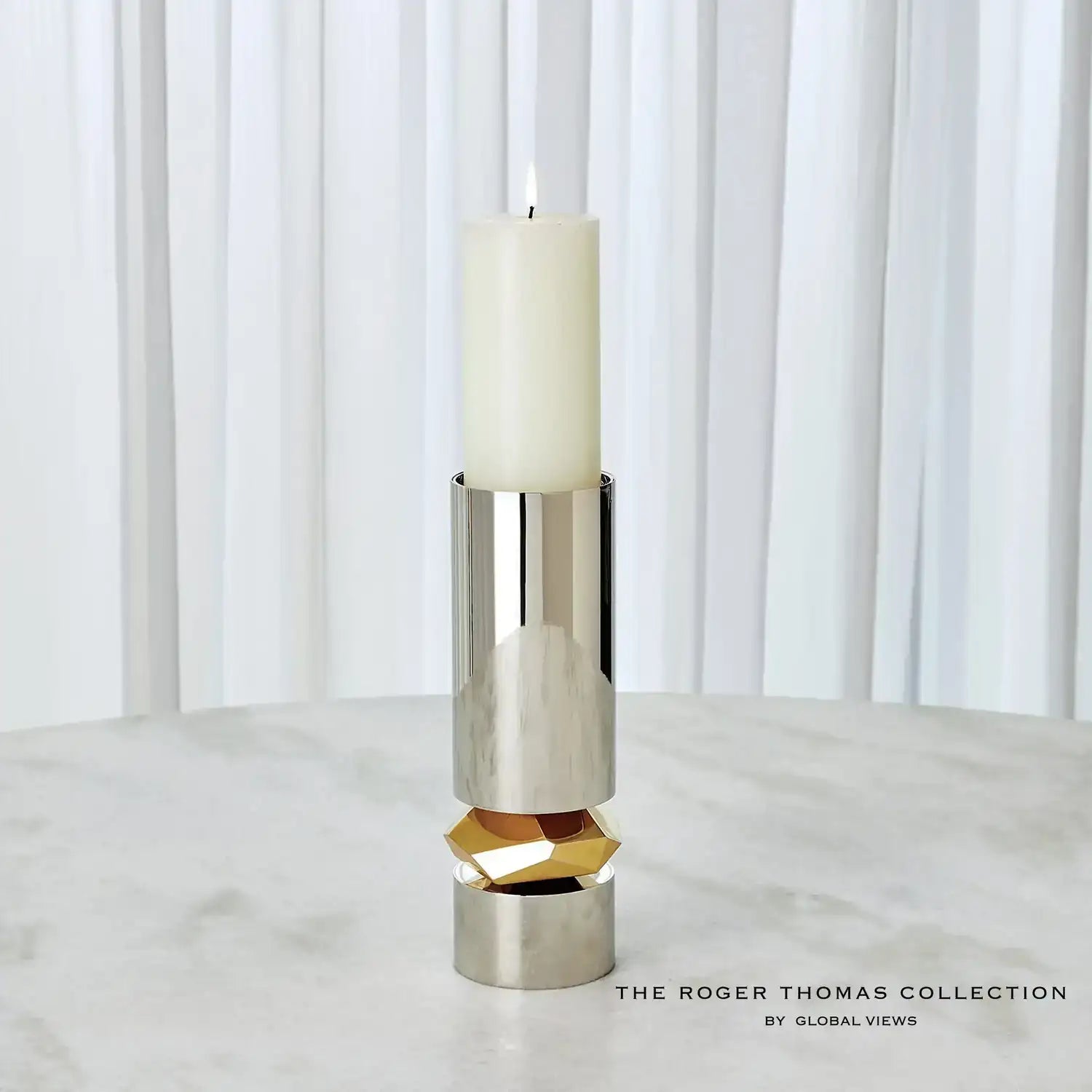 GLOBAL VIEWS ROMANO NICKEL CANDLE HOLDER - Decorative Accents