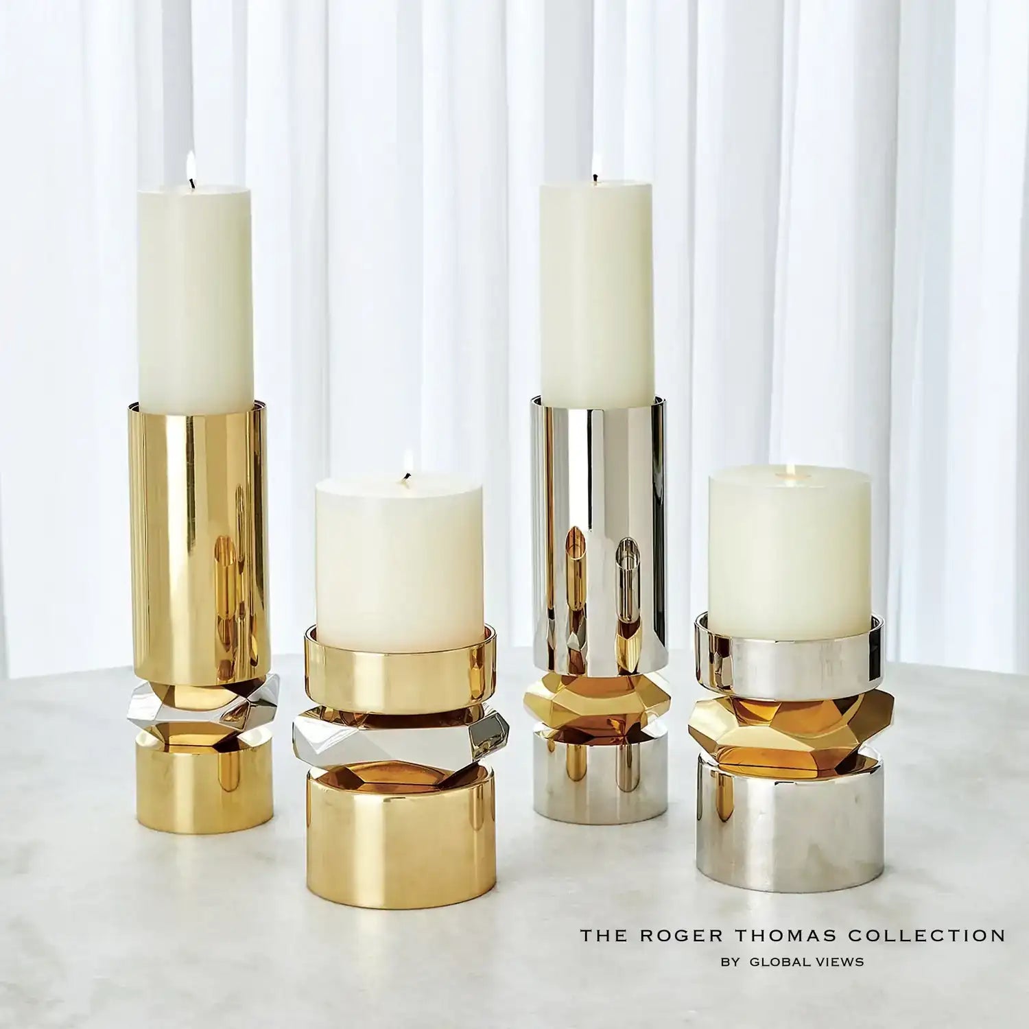 GLOBAL VIEWS ROMANO NICKEL CANDLE HOLDER - Decorative Accents
