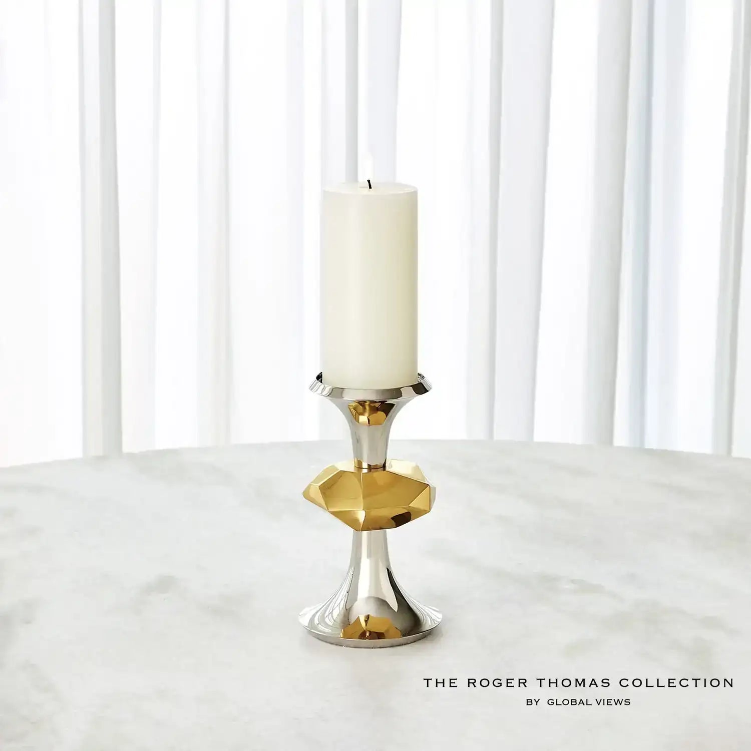 GLOBAL VIEWS GABRIEL NICKEL CANDLE HOLDER - Decorative Accents