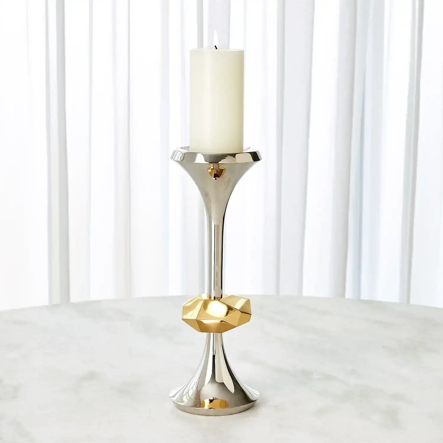 GLOBAL VIEWS GABRIEL NICKEL CANDLE HOLDER - Decorative Accents