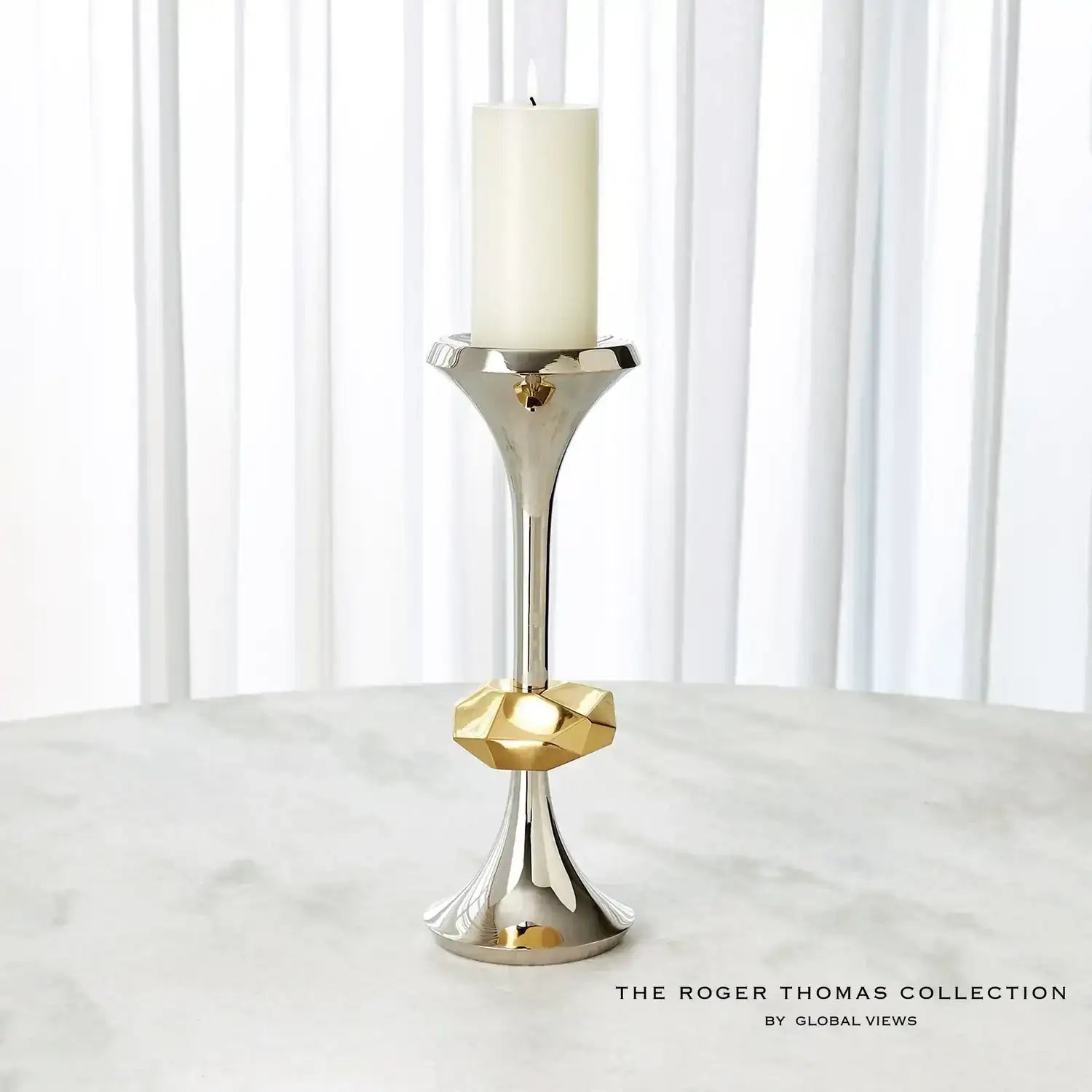 GLOBAL VIEWS GABRIEL NICKEL CANDLE HOLDER - Decorative Accents