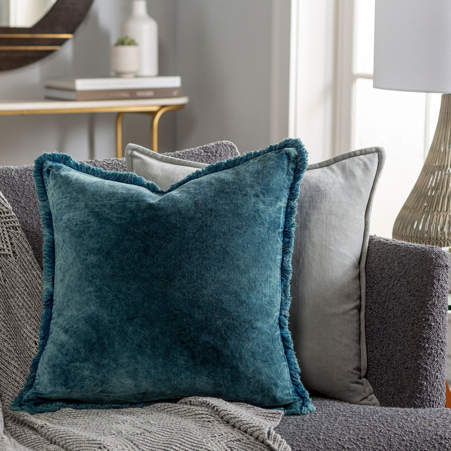 SURYA WASHED COTTON VELVET ACCENT PILLOW - Linens