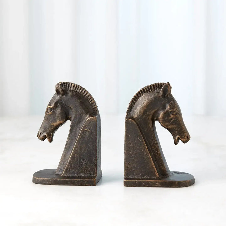 GLOBAL VIEWS TROJAN HORSE HEAD BOOKENDS - Decorative Accents