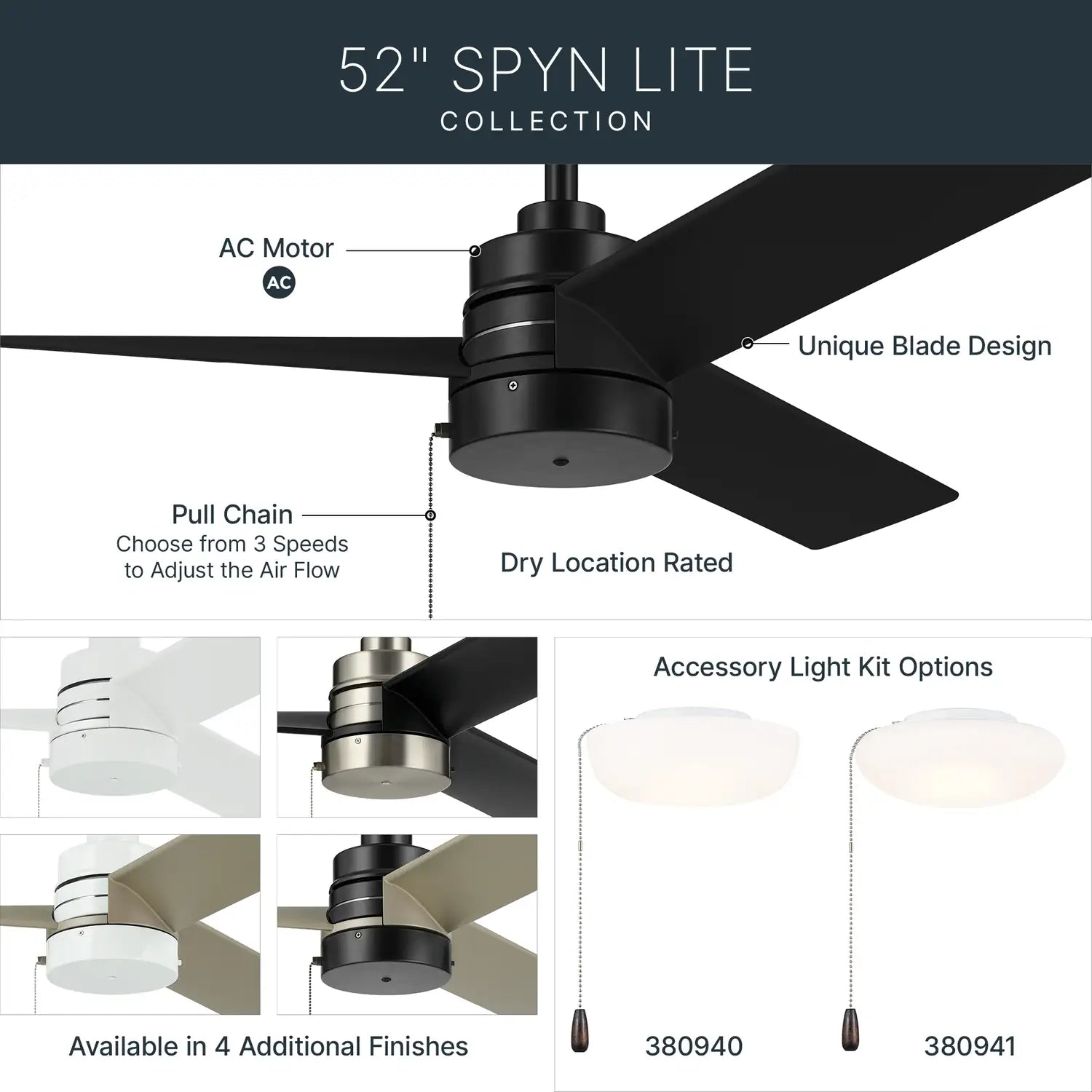 KICHLER, SPYN LITE FAN, INDOOR CEILING FANS