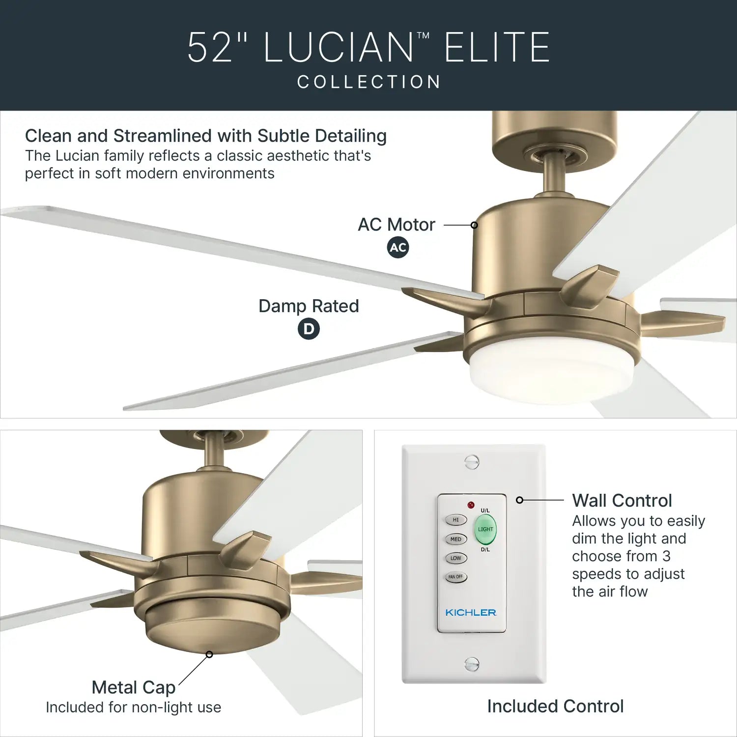KICHLER, LUCIAN ELITE FAN, INDOOR CEILING FANS