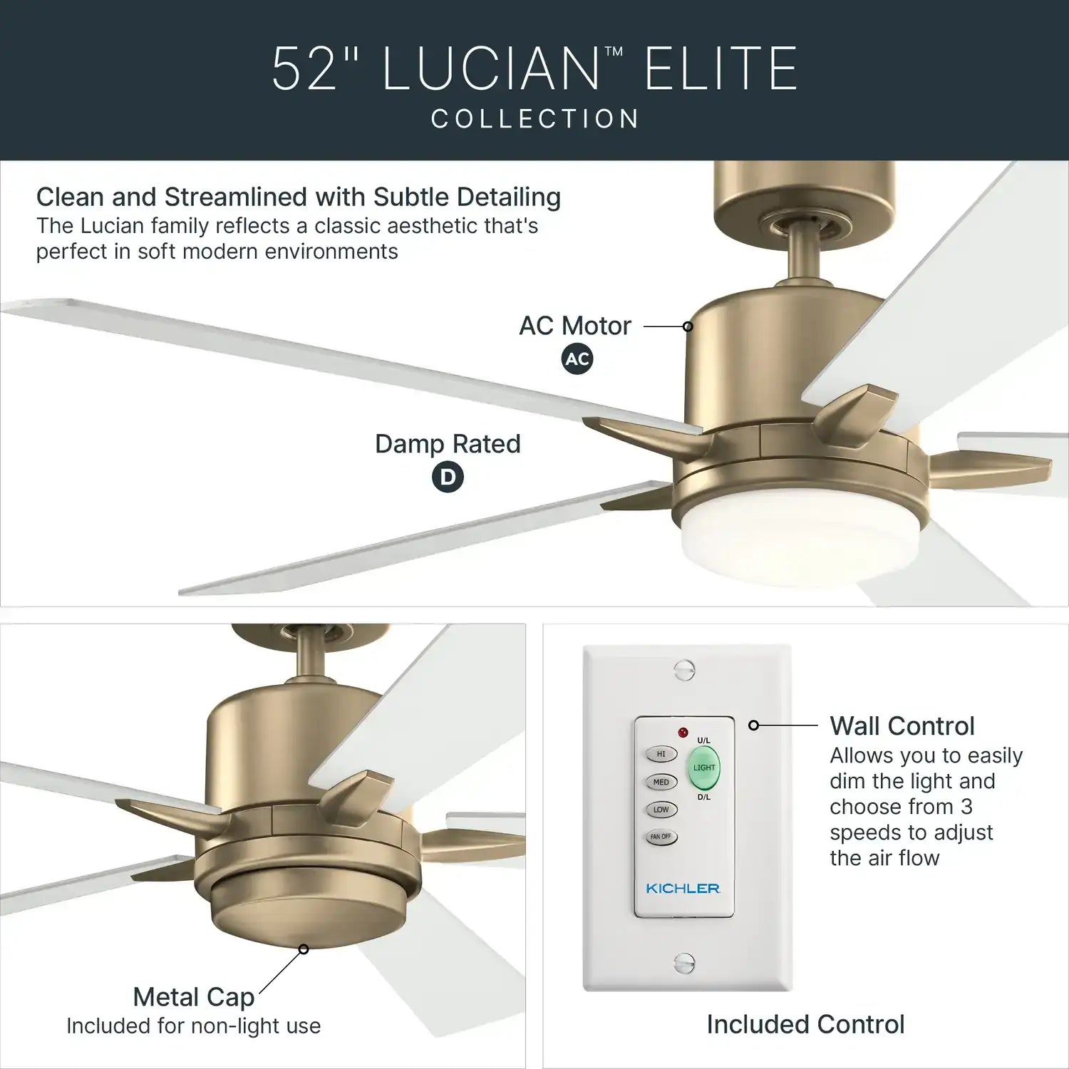 KICHLER, LUCIAN ELITE FAN, INDOOR CEILING FANS