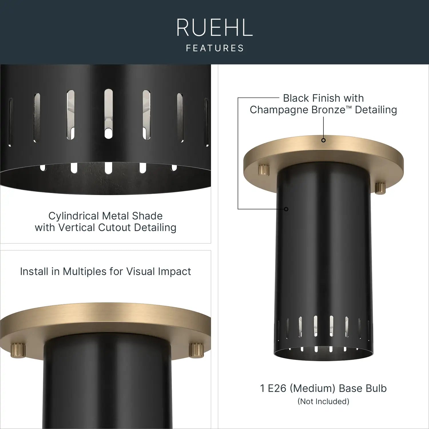 KICHLER, Ruehl Ceiling Lights, FLUSH MOUNT CEILING LIGHTS