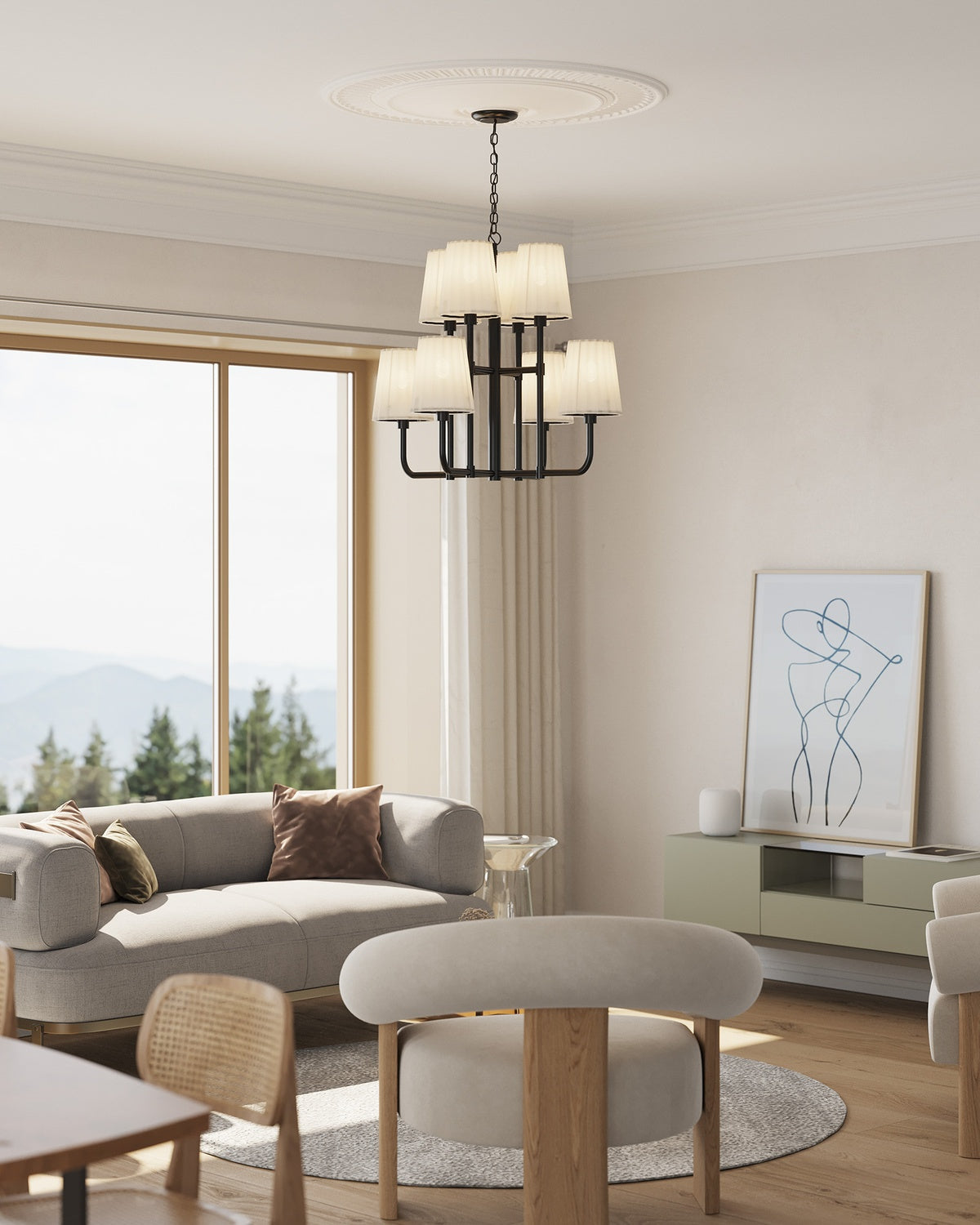 ALORA, PLISSE CHANDELIERS, CHANDELIER LIGHT