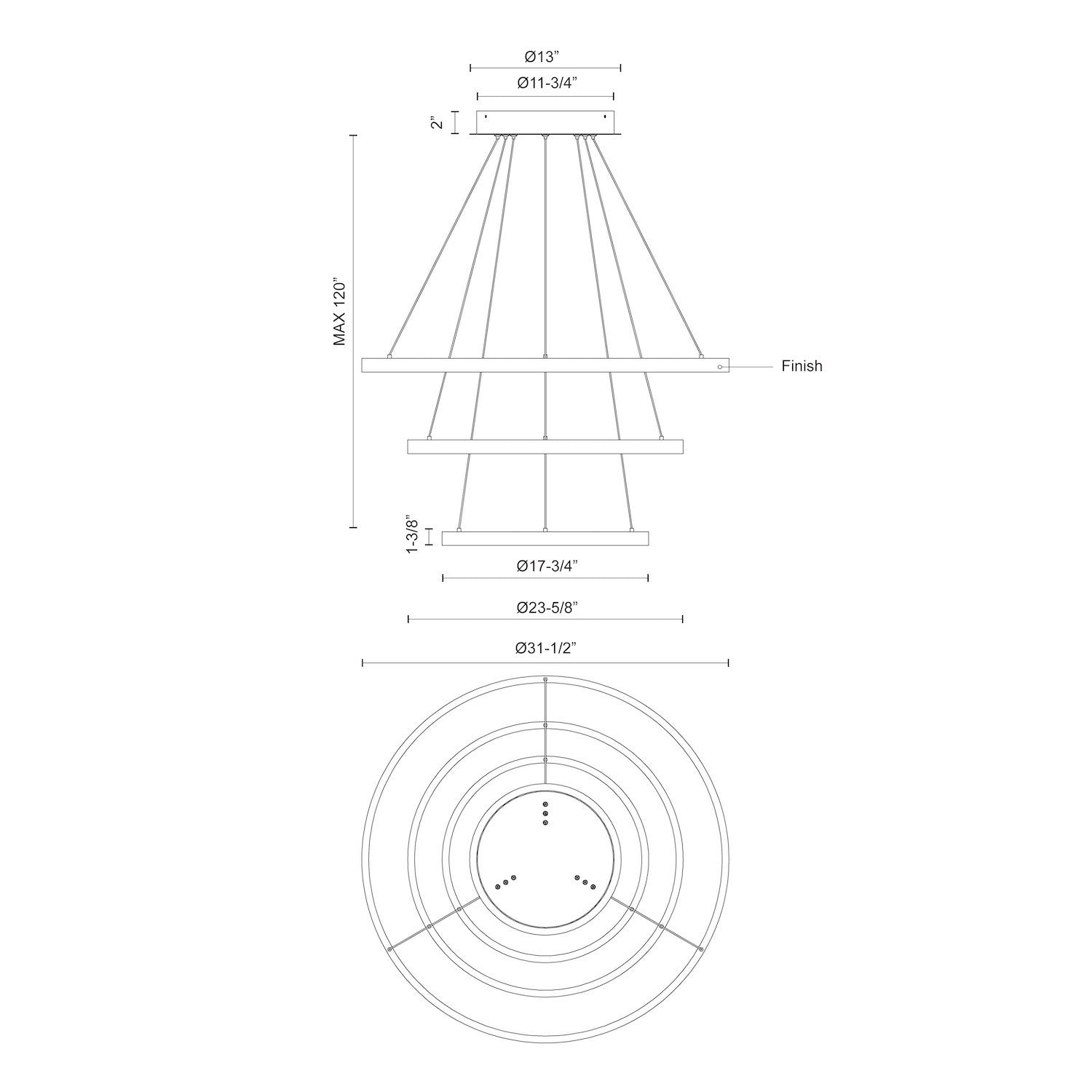KUZCO LIGHTING INC, CERCHIO 3-TIER CHANDELIERS, CHANDELIER LIGHT