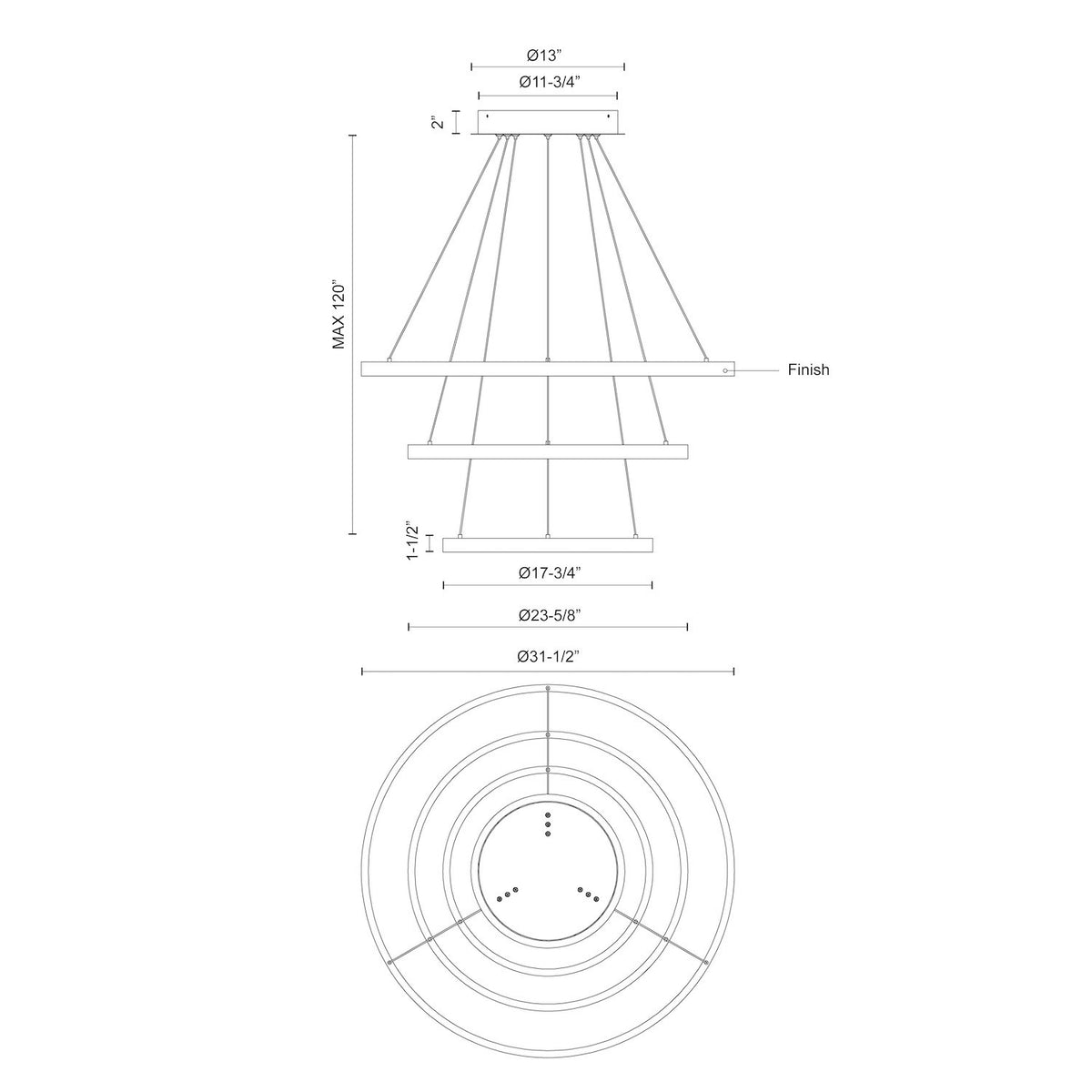 KUZCO LIGHTING INC, CERCHIO 3-TIER CHANDELIERS, CHANDELIER LIGHT