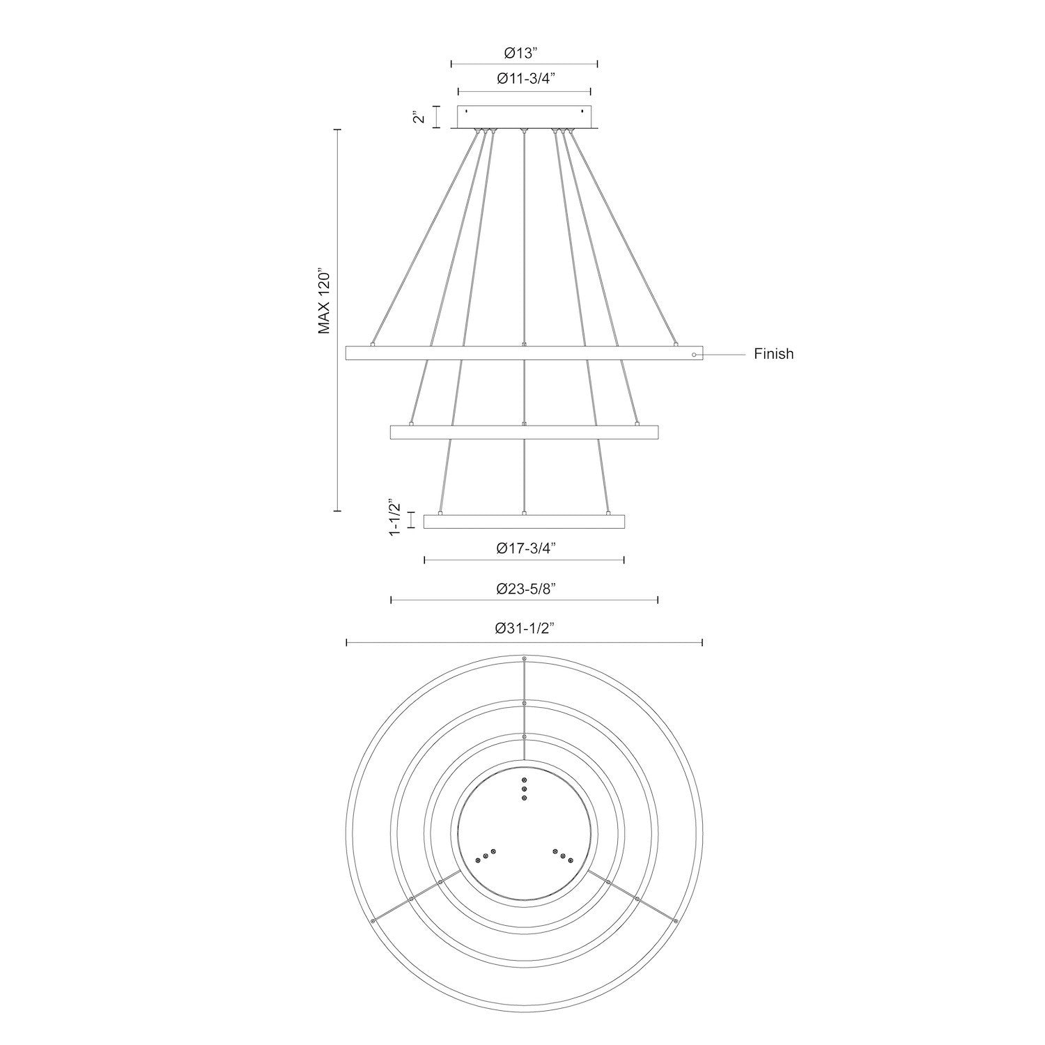KUZCO LIGHTING INC, CERCHIO 3-TIER CHANDELIERS, CHANDELIER LIGHT