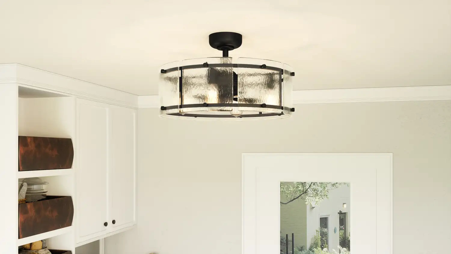 QUOIZEL, FORTRESS FANDELIER, SEMI FLUSH MOUNT LIGHT