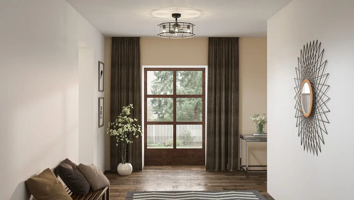 QUOIZEL, FORTRESS FANDELIER, SEMI FLUSH MOUNT LIGHT