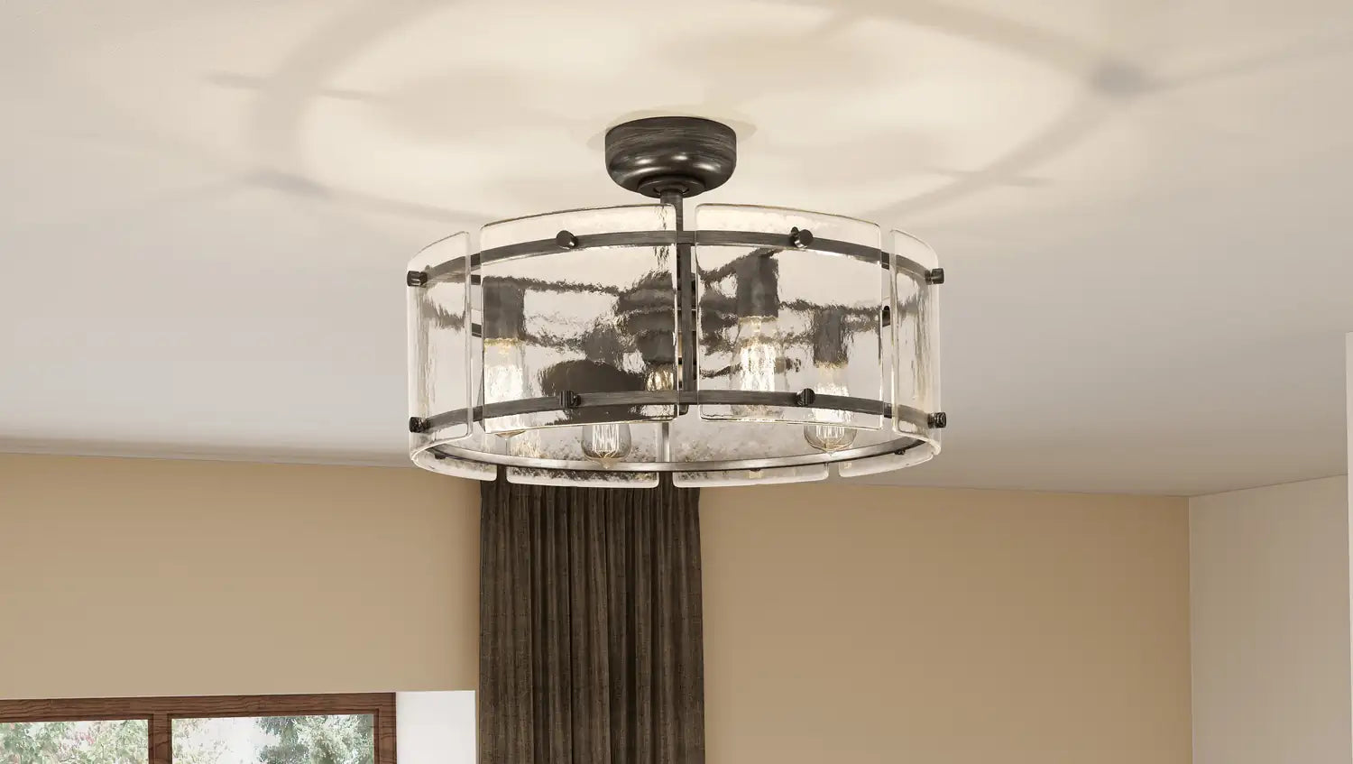 QUOIZEL, FORTRESS FANDELIER, SEMI FLUSH MOUNT LIGHT