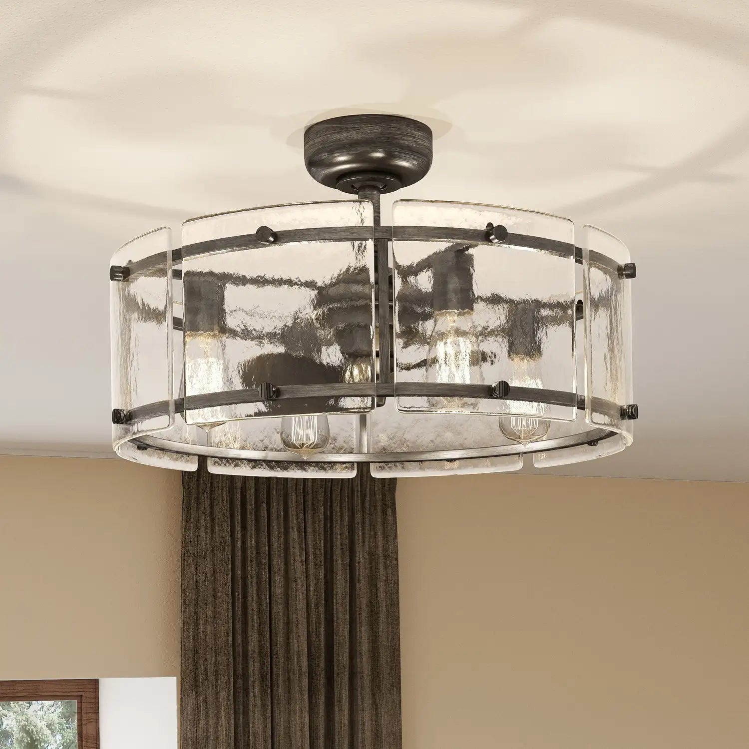 QUOIZEL, FORTRESS FANDELIER, SEMI FLUSH MOUNT LIGHT