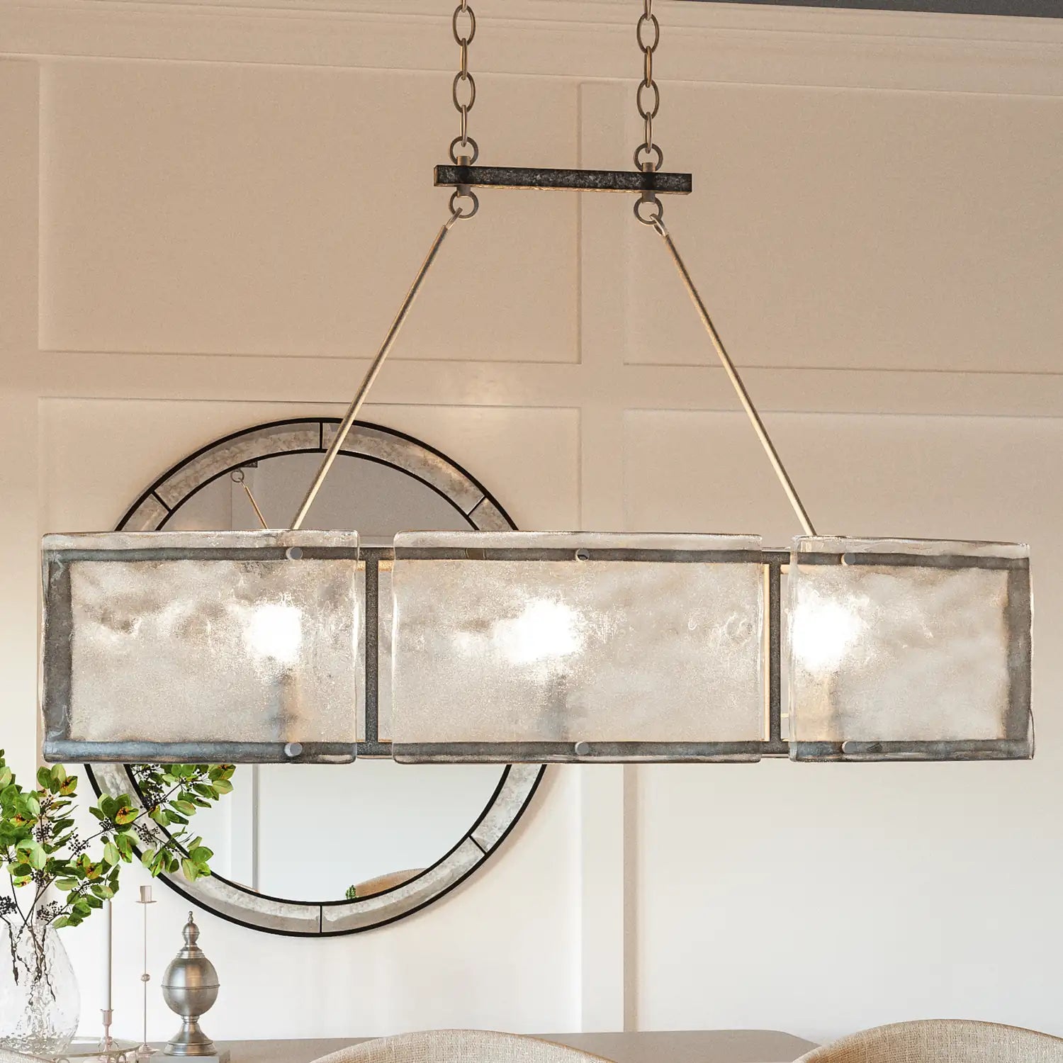 QUOIZEL, FORTRESS ISLAND CHANDELIER, LINEAR LIGHT