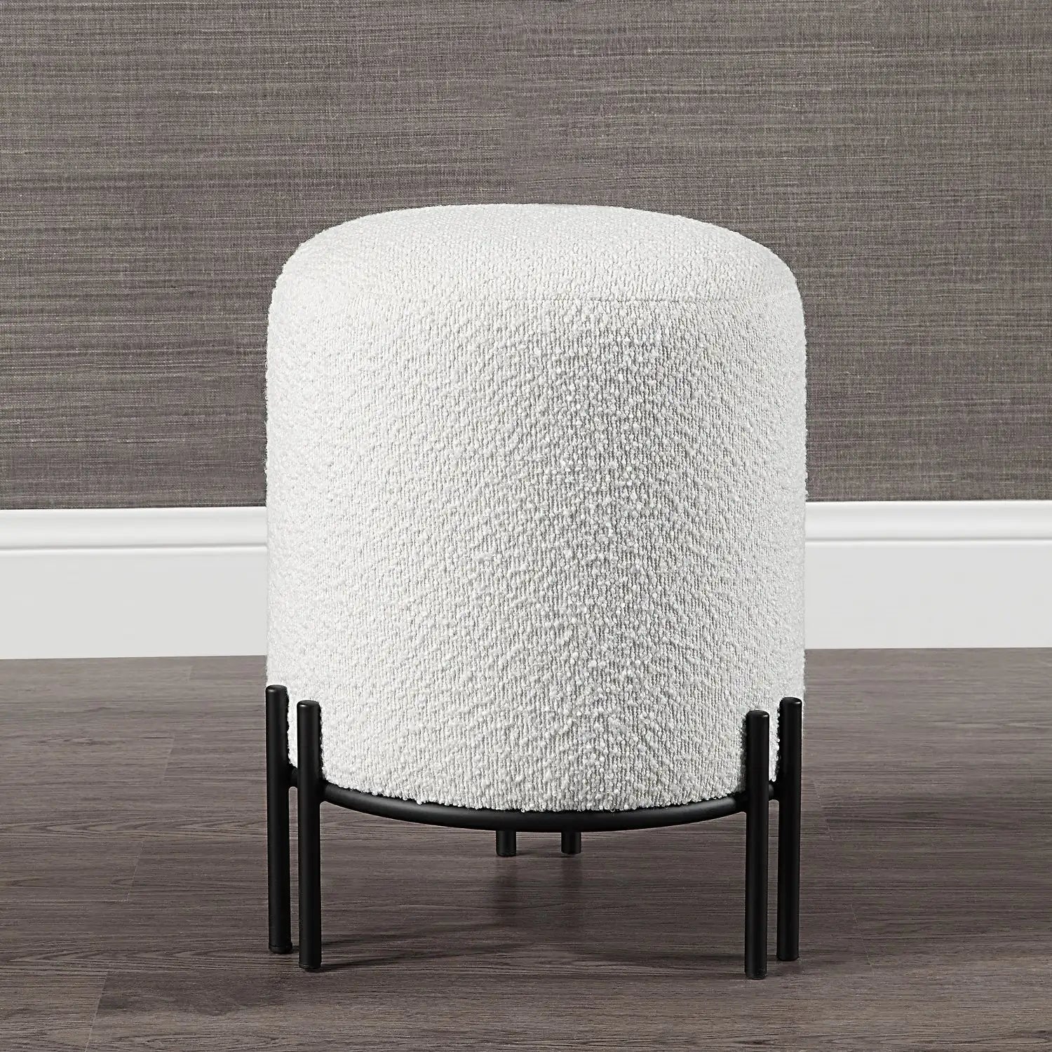 RENWIL CYNTHIA INDOOR BOUCLE OTTOMAN OFF-WHITE - Benches, Ottoman, Stools