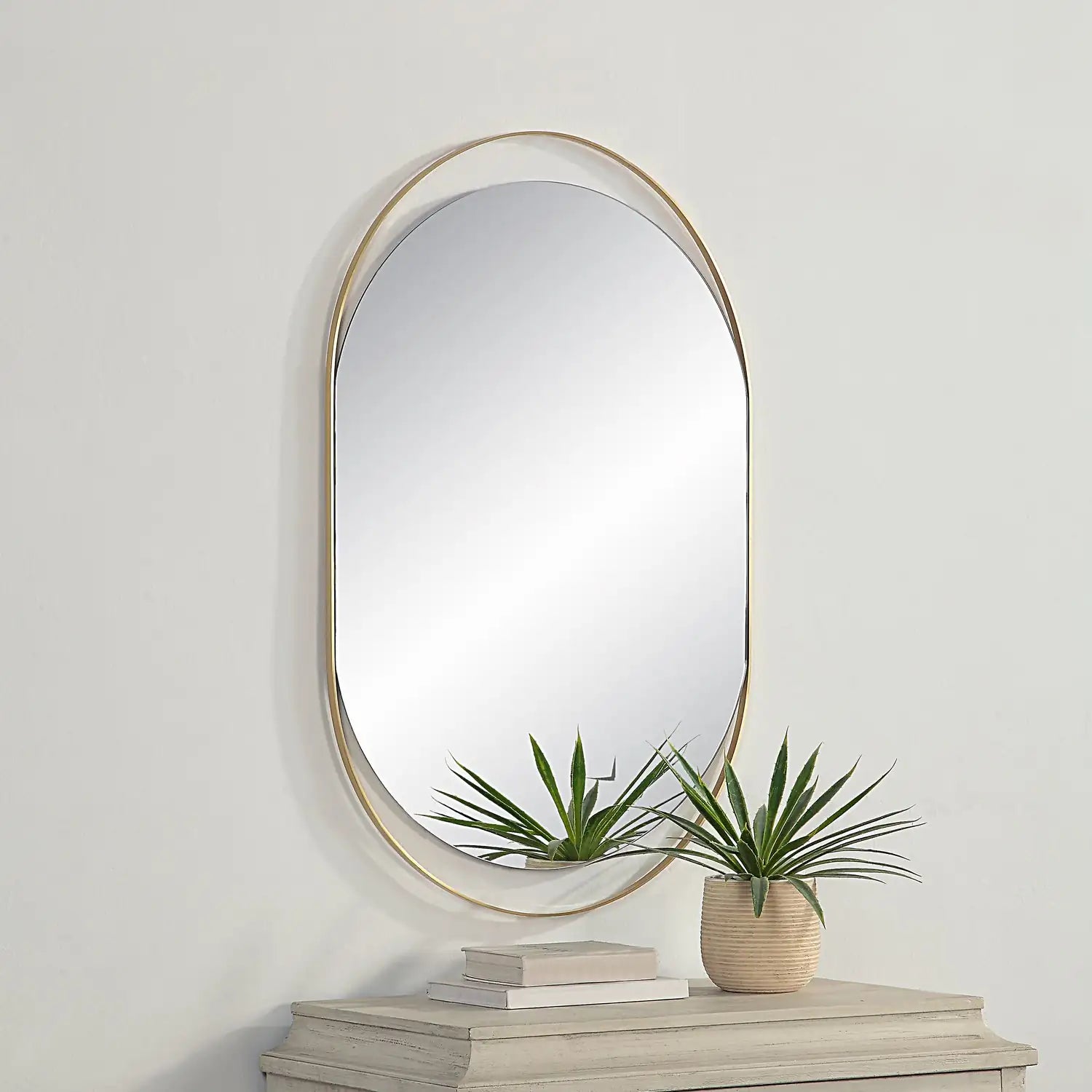 RENWIL ECRU PILL OVAL MIRROR SATIN - Mirrors