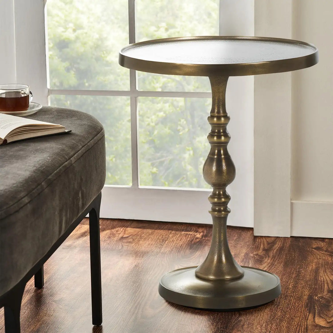 RENWIL ROMINA INDOOR ALUMINUM TABLE ANTIQUE - Side