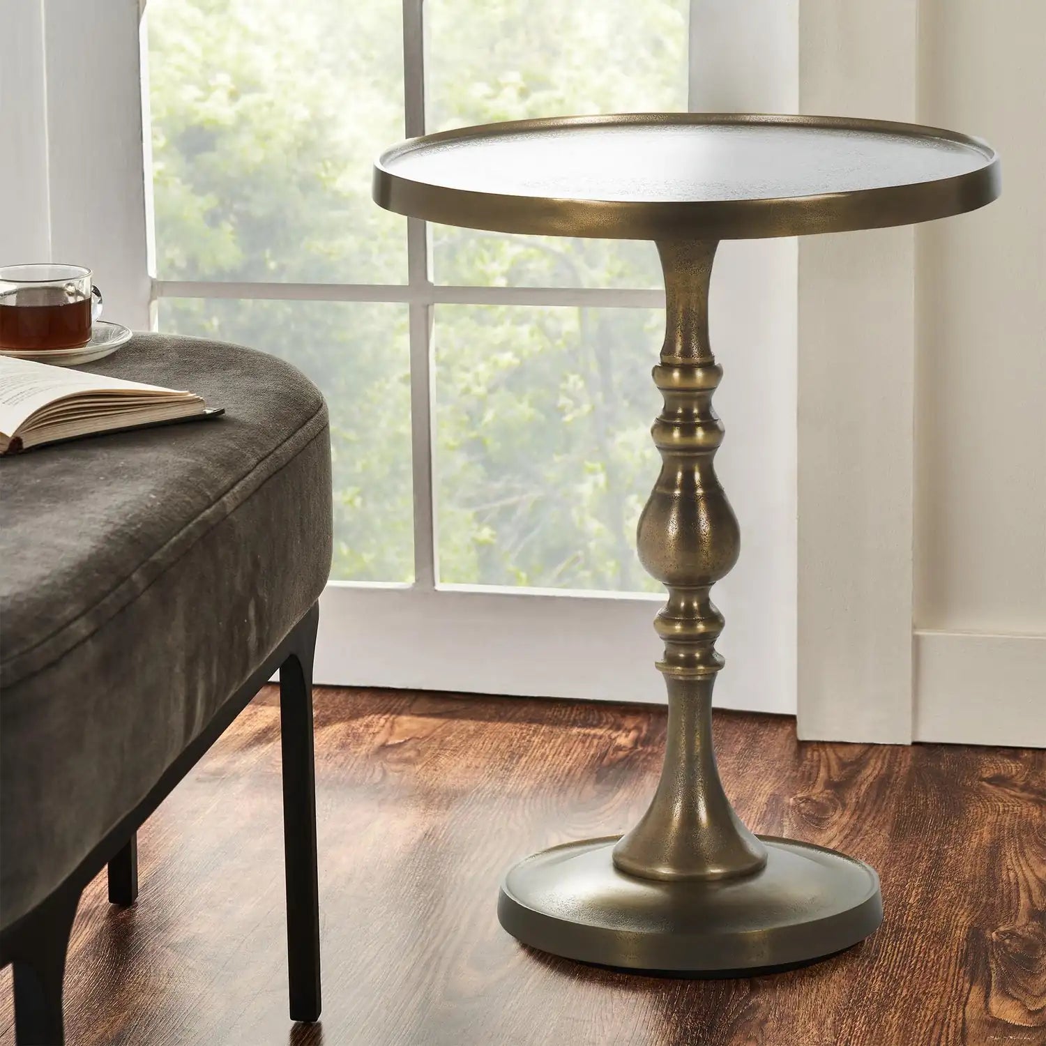 RENWIL ROMINA INDOOR ALUMINUM TABLE ANTIQUE - Side