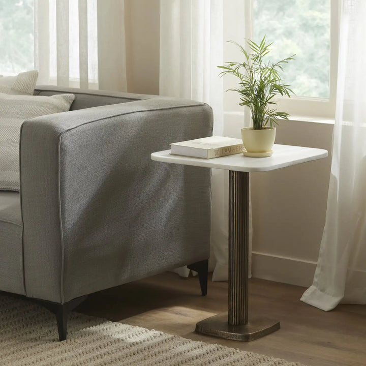 RENWIL ALLARD INDOOR CAST ALUMINUM SIDE TABLE ANTIQUE - Side
