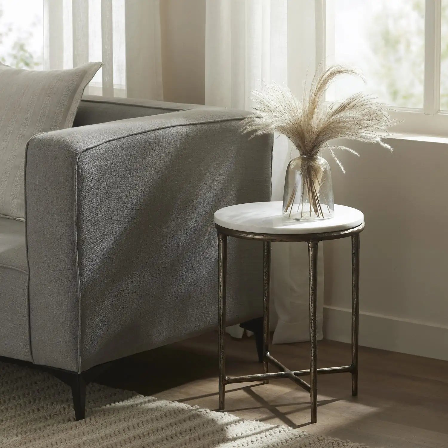 RENWIL PEARSON INDOOR CAST ALUMINUM SIDE TABLE ANTIQUE - Side
