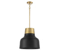 MERIDIAN, VINTAGE MID-CENTURY MODERN MATTE BLACK WITH NATURAL BRASS PENDANT, PENDANT LIGHT