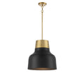 MERIDIAN, VINTAGE MID-CENTURY MODERN MATTE BLACK WITH NATURAL BRASS PENDANT, PENDANT LIGHT