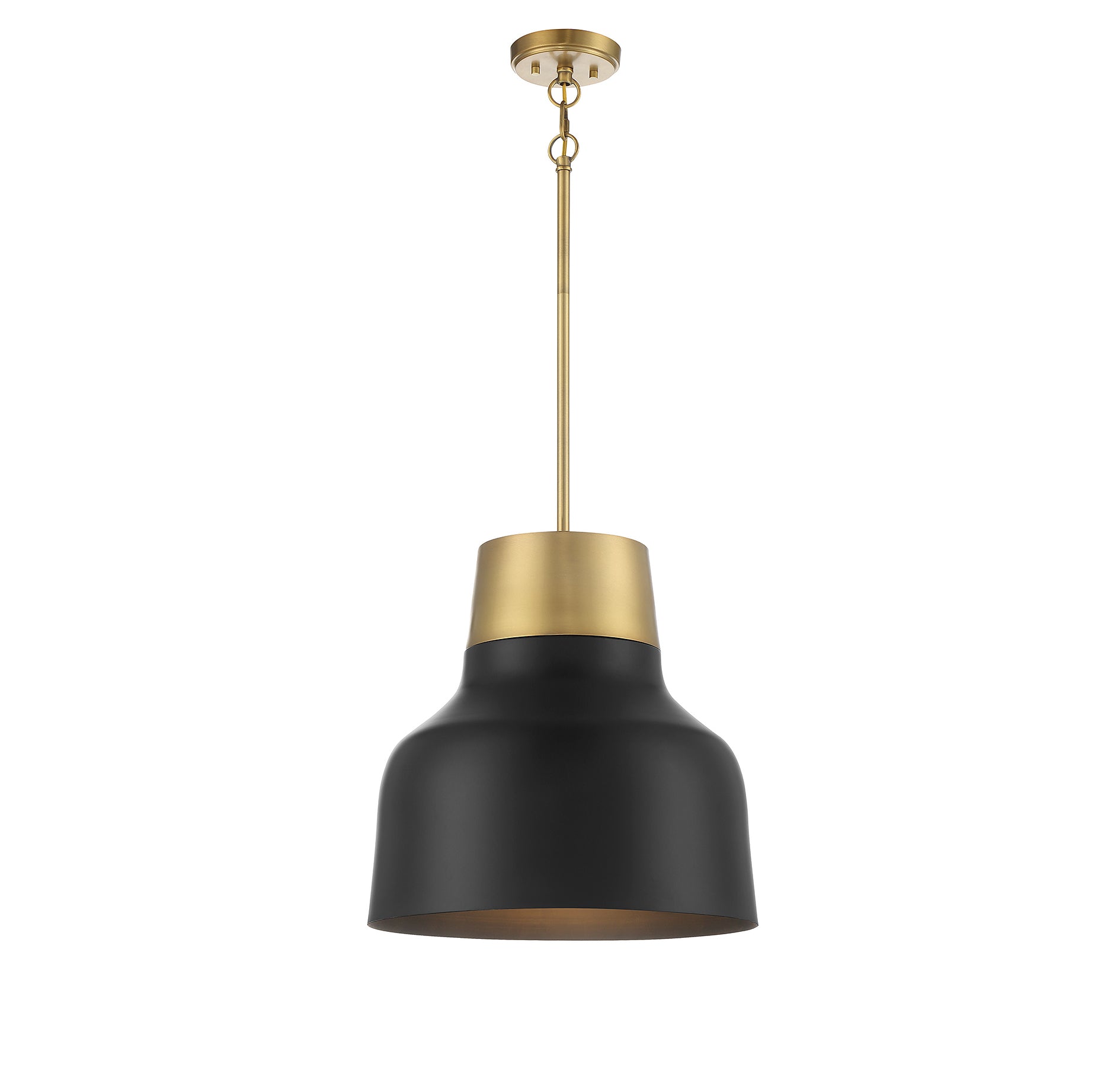MERIDIAN, VINTAGE MID-CENTURY MODERN MATTE BLACK WITH NATURAL BRASS PENDANT, PENDANT LIGHT