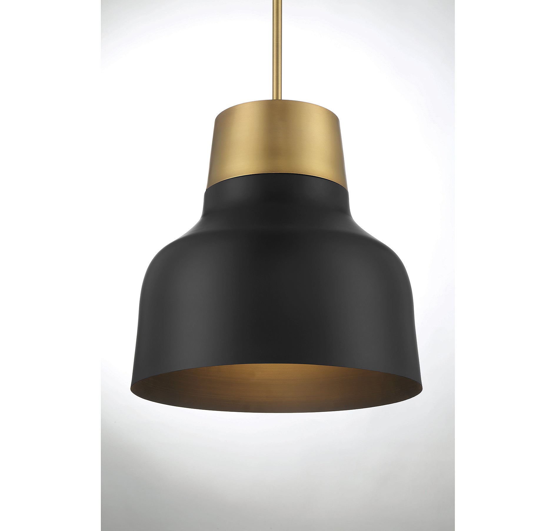 MERIDIAN, VINTAGE MID-CENTURY MODERN MATTE BLACK WITH NATURAL BRASS PENDANT, PENDANT LIGHT