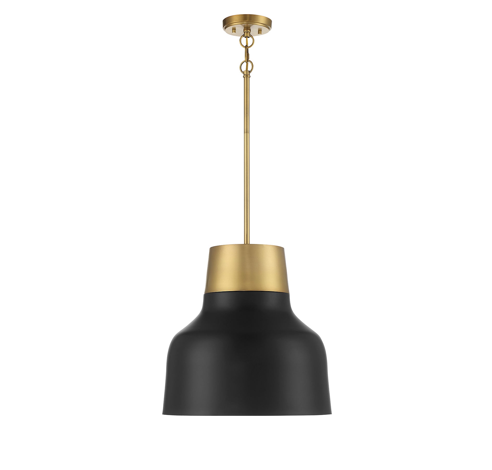 MERIDIAN, VINTAGE MID-CENTURY MODERN MATTE BLACK WITH NATURAL BRASS PENDANT, PENDANT LIGHT