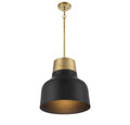 MERIDIAN, VINTAGE MID-CENTURY MODERN MATTE BLACK WITH NATURAL BRASS PENDANT, PENDANT LIGHT