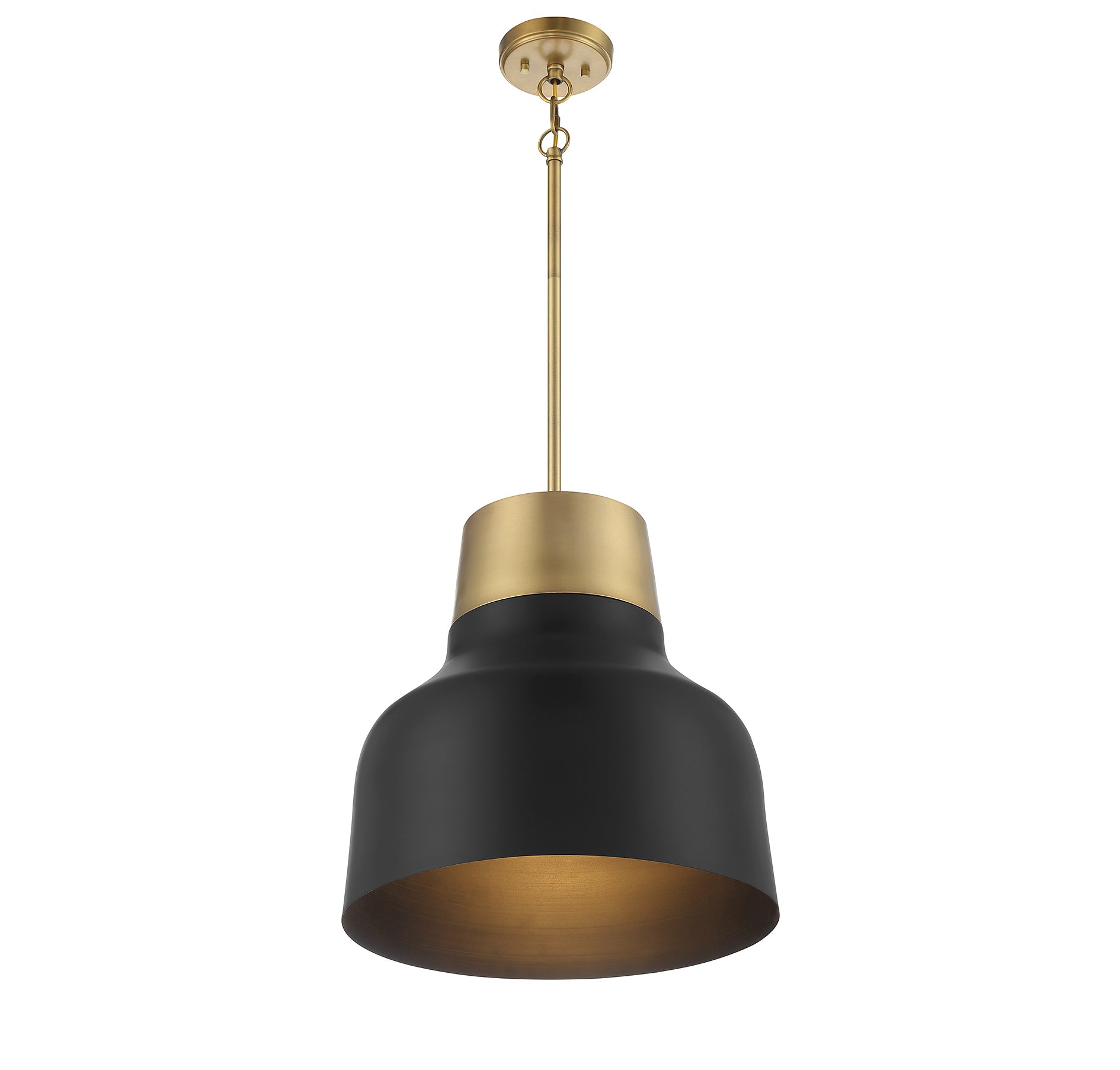 MERIDIAN, VINTAGE MID-CENTURY MODERN MATTE BLACK WITH NATURAL BRASS PENDANT, PENDANT LIGHT