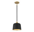 MERIDIAN, VINTAGE MID-CENTURY MODERN MATTE BLACK WITH NATURAL BRASS PENDANT, PENDANT LIGHT