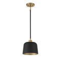 MERIDIAN, VINTAGE MID-CENTURY MODERN MATTE BLACK WITH NATURAL BRASS PENDANT, PENDANT LIGHT